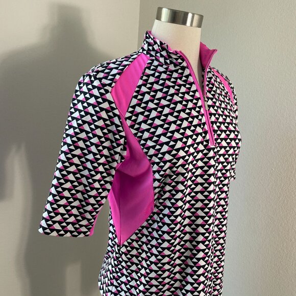 Tail Womens Medium Geometric Half Zip Golf Shirt Short Sleeve Activewear Top - Picture 2 of 10